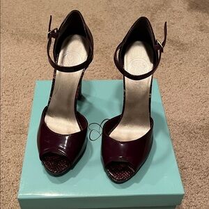 Elegant Burgundy Peep-Toe Heels
